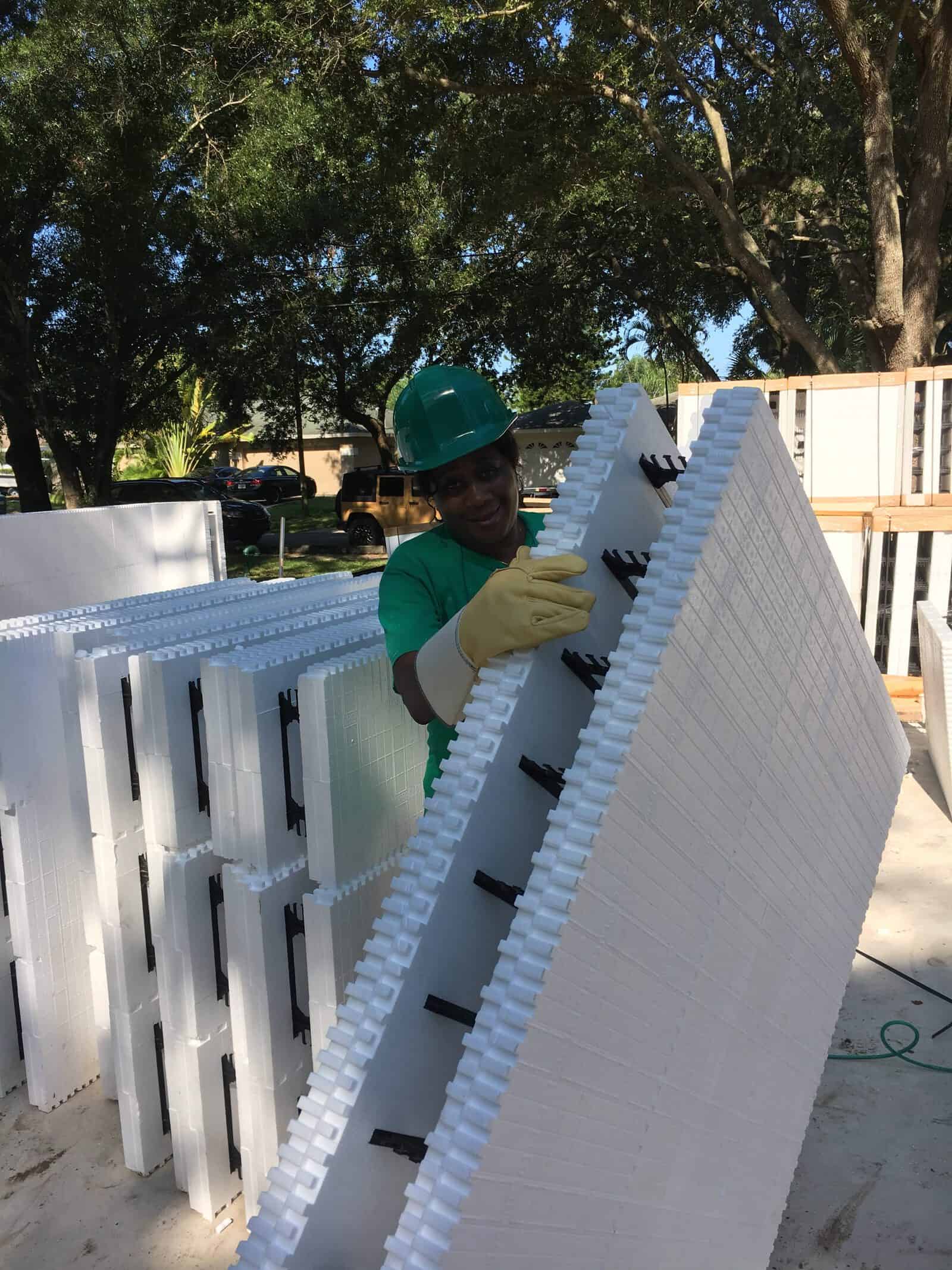 Future Habitat Sarasota homeowner moves ICF foam panel.